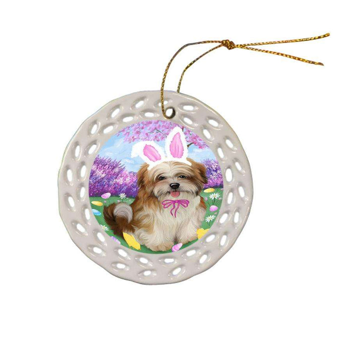 Malti Tzu Dog Easter Holiday Ceramic Doily Ornament DPOR49187