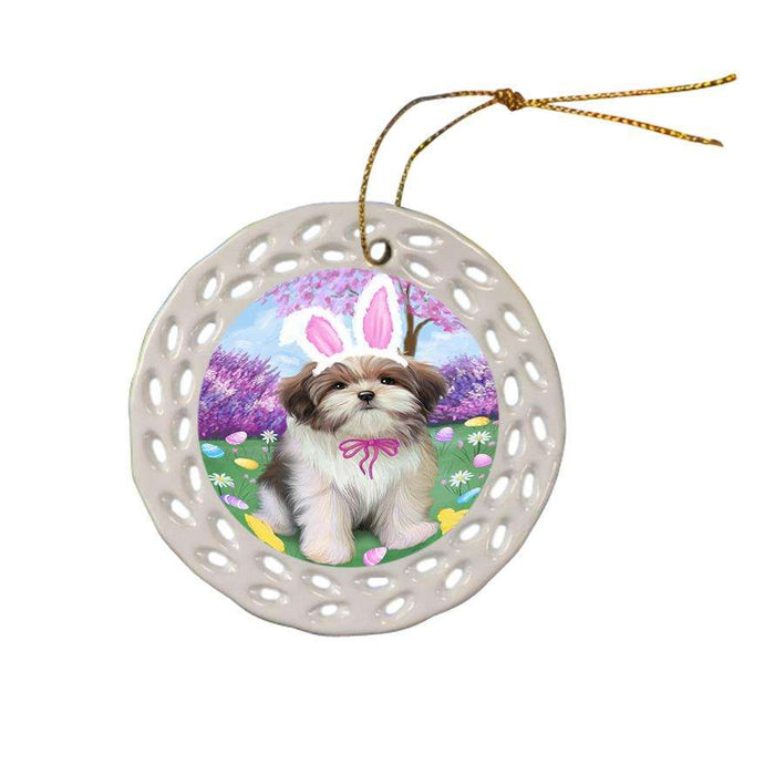 Malti Tzu Dog Easter Holiday Ceramic Doily Ornament DPOR49189