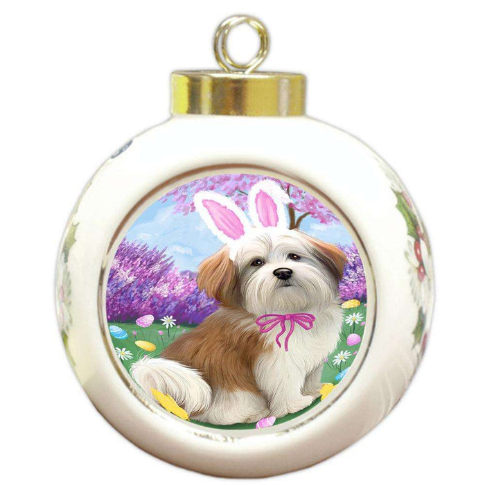 Malti Tzu Dog Easter Holiday Round Ball Christmas Ornament RBPOR49185