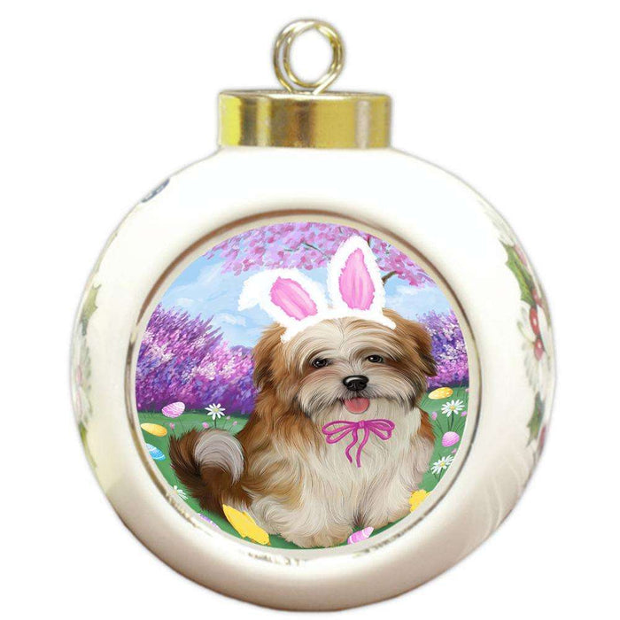 Malti Tzu Dog Easter Holiday Round Ball Christmas Ornament RBPOR49187