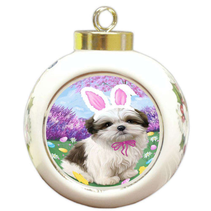 Malti Tzu Dog Easter Holiday Round Ball Christmas Ornament RBPOR49188