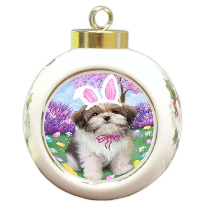 Malti Tzu Dog Easter Holiday Round Ball Christmas Ornament RBPOR49189