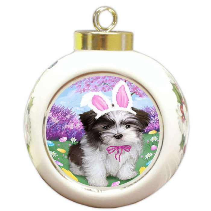 Malti Tzu Dog Easter Holiday Round Ball Christmas Ornament RBPOR49190