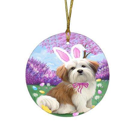 Malti Tzu Dog Easter Holiday Round Flat Christmas Ornament RFPOR49176