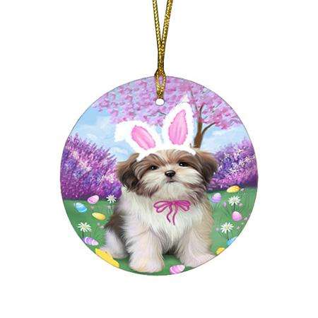 Malti Tzu Dog Easter Holiday Round Flat Christmas Ornament RFPOR49180