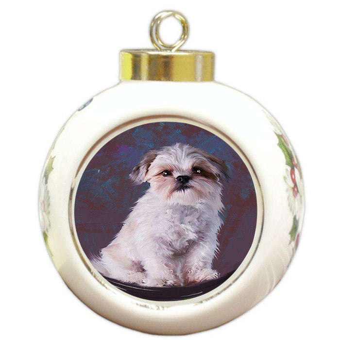 Malti Tzu Dog Round Ball Christmas Ornament RBPOR48437