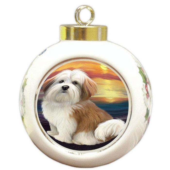 Malti Tzu Dog Round Ball Christmas Ornament RBPOR48505
