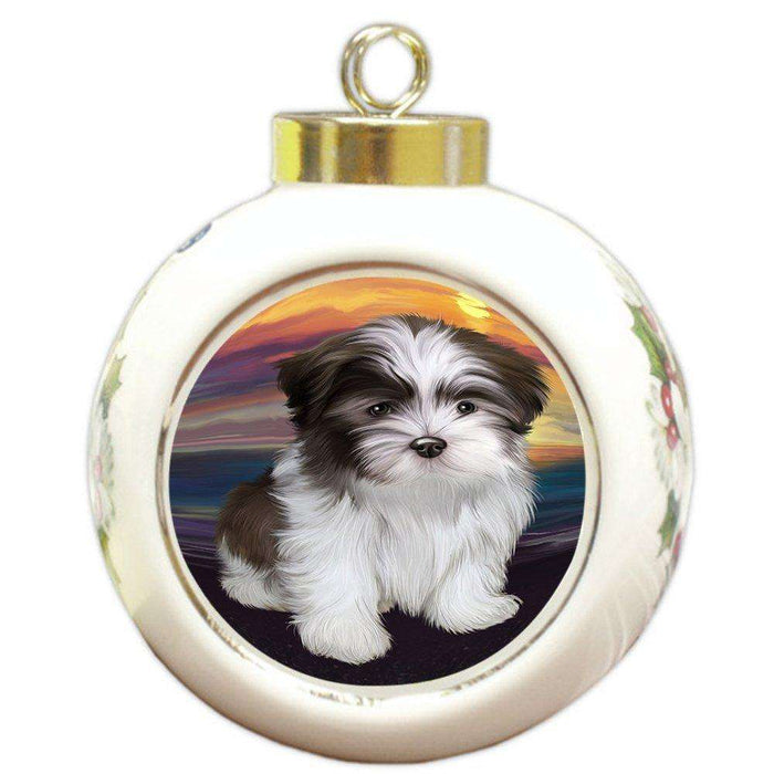 Malti Tzu Dog Round Ball Christmas Ornament RBPOR48506