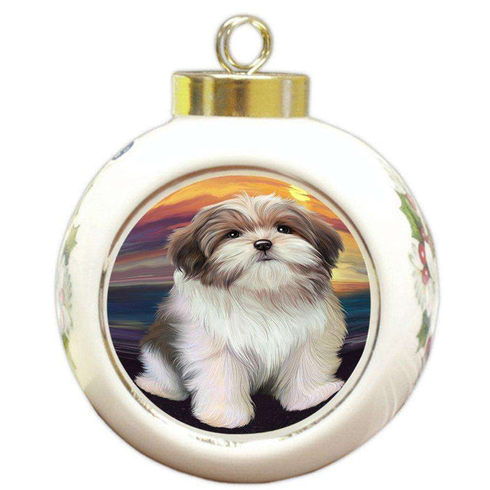 Malti Tzu Dog Round Ball Christmas Ornament RBPOR48507