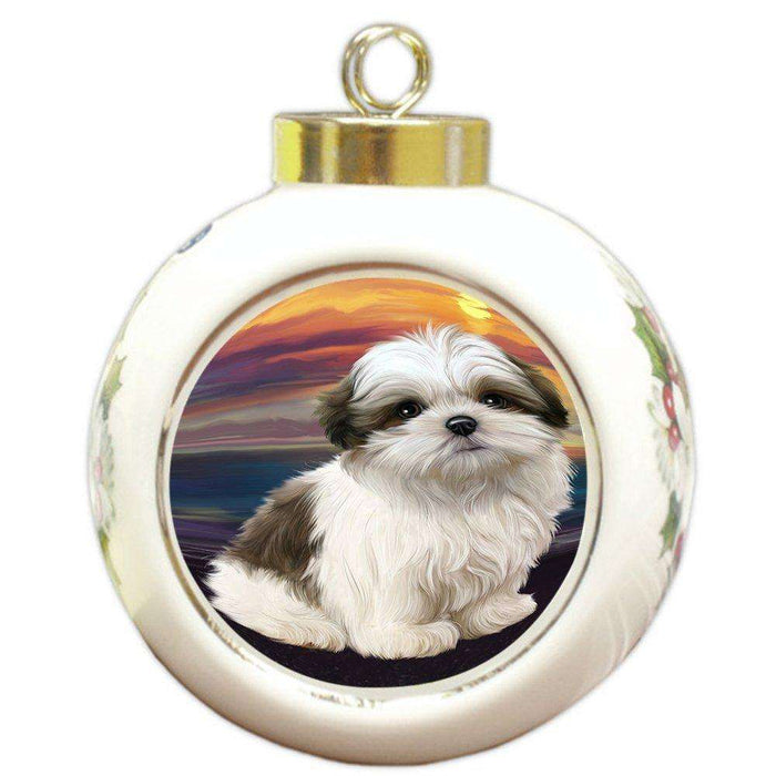 Malti Tzu Dog Round Ball Christmas Ornament RBPOR48508