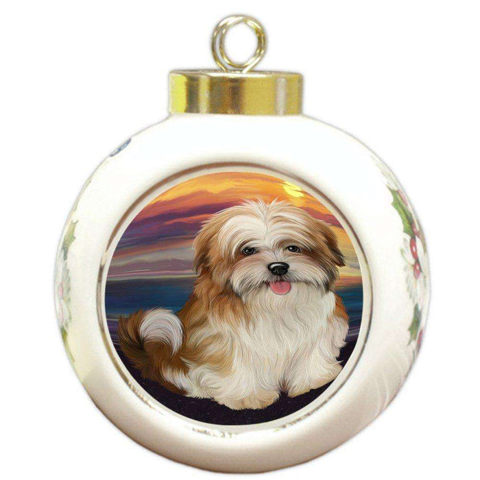 Malti Tzu Dog Round Ball Christmas Ornament RBPOR48509