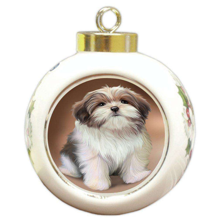 Malti Tzu Dog Round Ball Christmas Ornament RBPOR48510