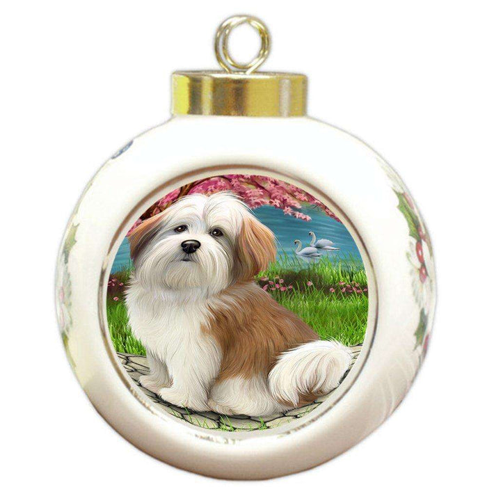 Malti Tzu Dog Round Ball Christmas Ornament RBPOR48511