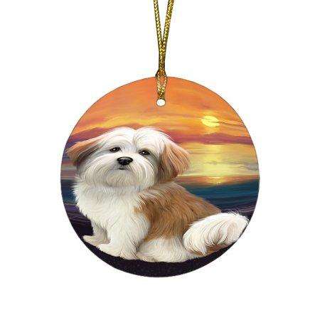 Malti Tzu Dog Round Christmas Ornament RFPOR48496