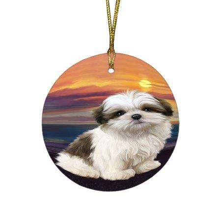 Malti Tzu Dog Round Christmas Ornament RFPOR48499
