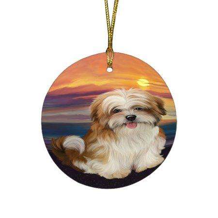 Malti Tzu Dog Round Christmas Ornament RFPOR48500