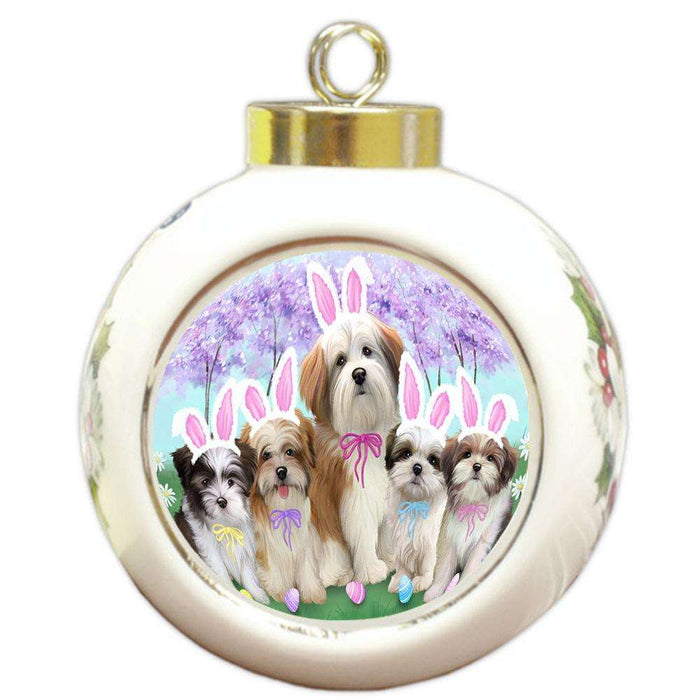 Malti Tzus Dog Easter Holiday Round Ball Christmas Ornament RBPOR49186