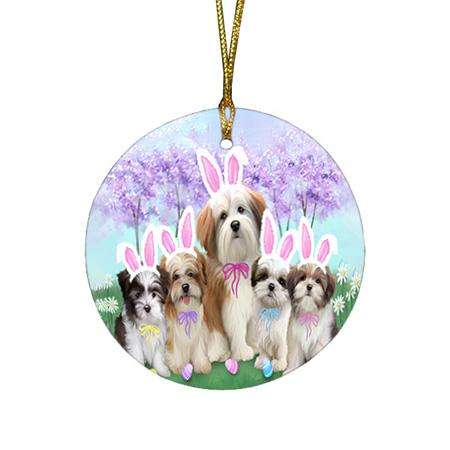 Malti Tzus Dog Easter Holiday Round Flat Christmas Ornament RFPOR49177