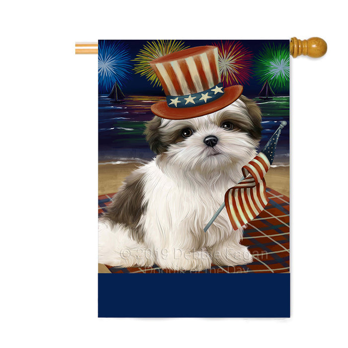 Personalized 4th of July Firework Malti Tzu Dog Custom House Flag FLG-DOTD-A58036