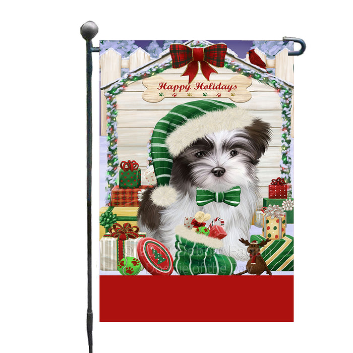 Personalized Happy Holidays Christmas Malti Tzu Dog House with Presents Custom Garden Flags GFLG-DOTD-A59339