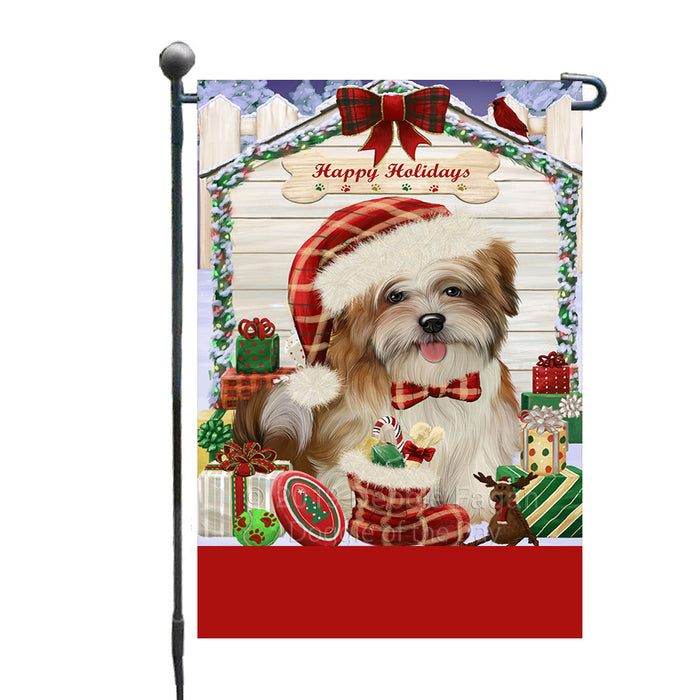 Personalized Happy Holidays Christmas Malti Tzu Dog House with Presents Custom Garden Flags GFLG-DOTD-A59340