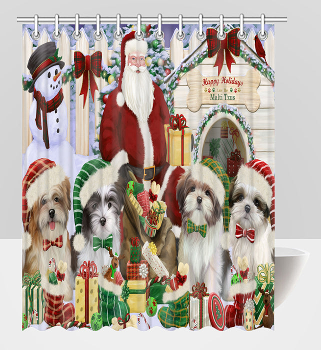 Happy Holidays Christmas Malti Tzu Dogs House Gathering Shower Curtain