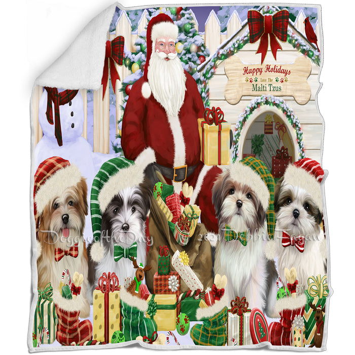 Happy Holidays Christmas Malti Tzus Dog House Gathering Blanket BLNKT85530