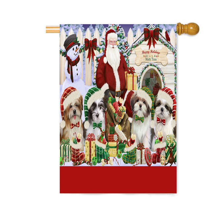 Personalized Happy Holidays Christmas Malti Tzu Dogs House Gathering Custom House Flag FLG-DOTD-A58595
