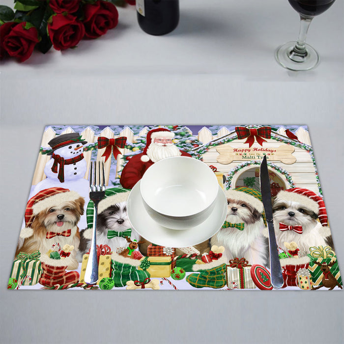 Happy Holidays Christmas Malti Tzu Dogs House Gathering Placemat