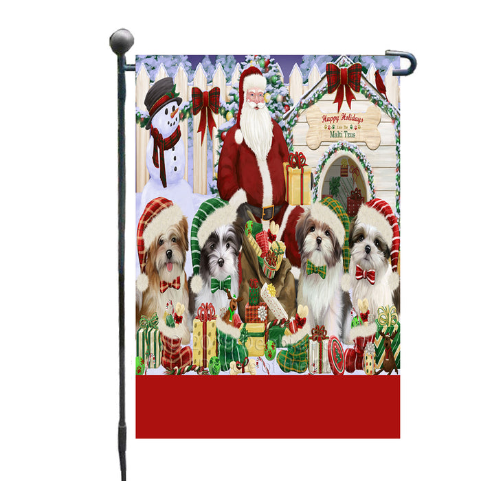 Personalized Happy Holidays Christmas Malti Tzu Dogs House Gathering Custom Garden Flags GFLG-DOTD-A58539
