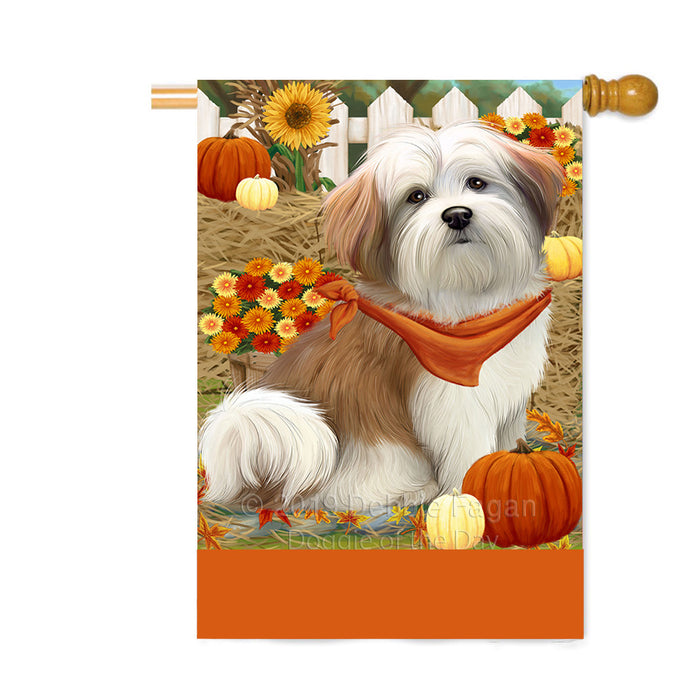 Personalized Fall Autumn Greeting Malti Tzu Dog with Pumpkins Custom House Flag FLG-DOTD-A62031