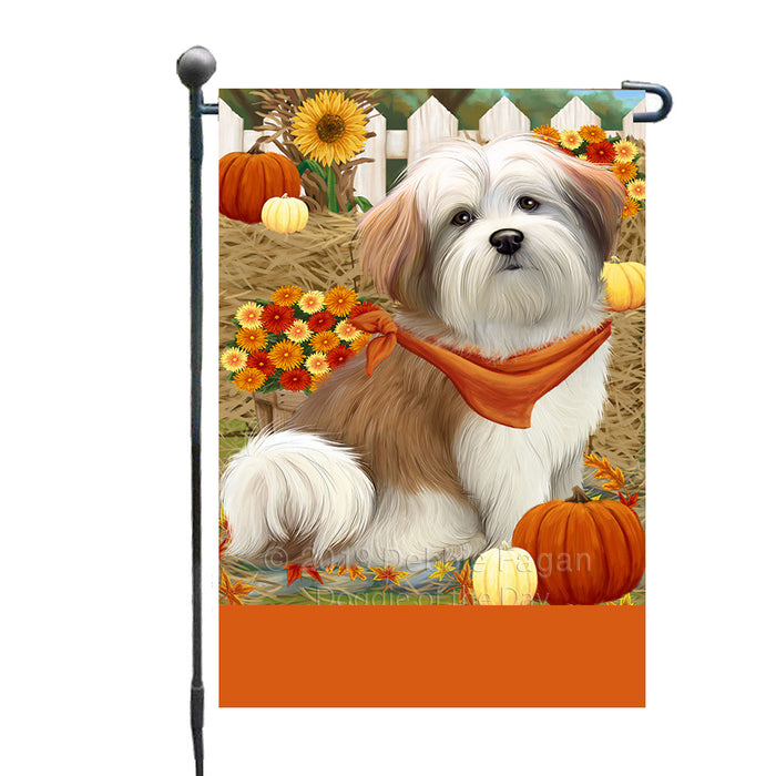 Personalized Fall Autumn Greeting Malti Tzu Dog with Pumpkins Custom Garden Flags GFLG-DOTD-A61975