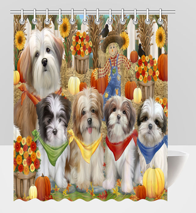 Fall Festive Harvest Time Gathering Malti Tzu Dogs Shower Curtain