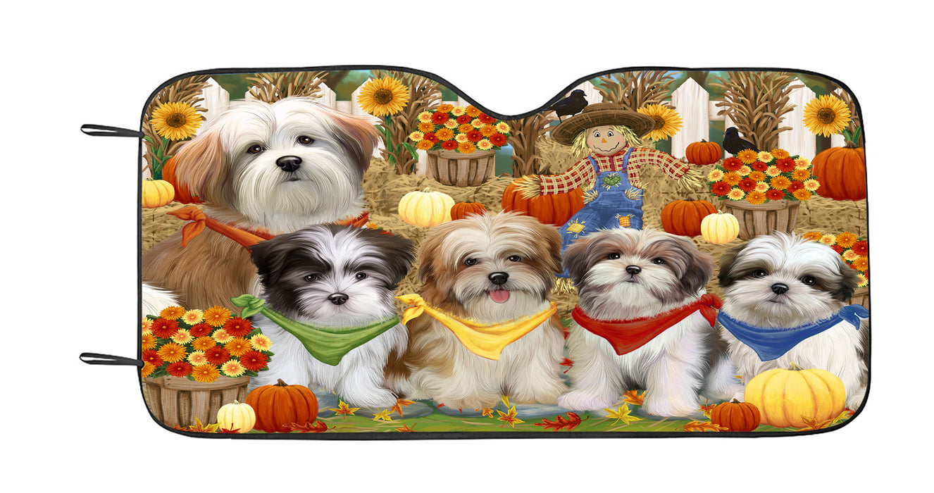 Fall Festive Harvest Time Gathering Malti Tzu Dogs Car Sun Shade