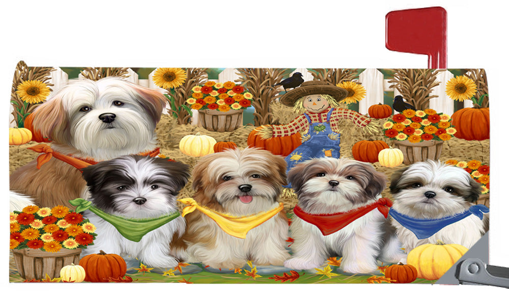 Fall Festive Harvest Time Gathering Malti Tzu Dogs 6.5 x 19 Inches Magnetic Mailbox Cover Post Box Cover Wraps Garden Yard Décor MBC49098
