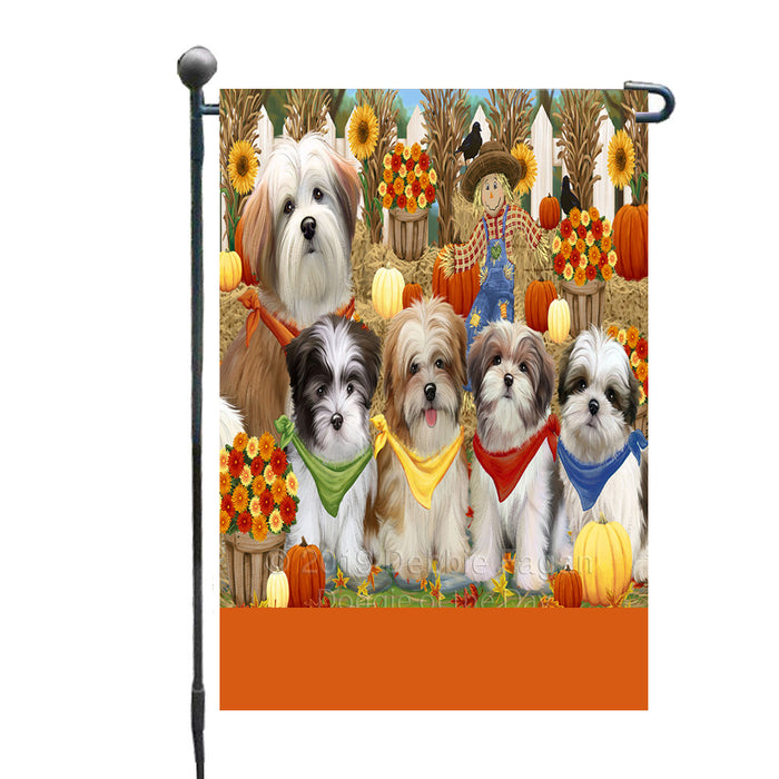 Personalized Fall Festive Gathering Malti Tzu Dogs with Pumpkins Custom Garden Flags GFLG-DOTD-A61976