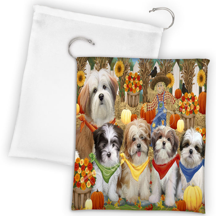 Fall Festive Harvest Time Gathering Malti Tzu Dogs Drawstring Laundry or Gift Bag LGB48420