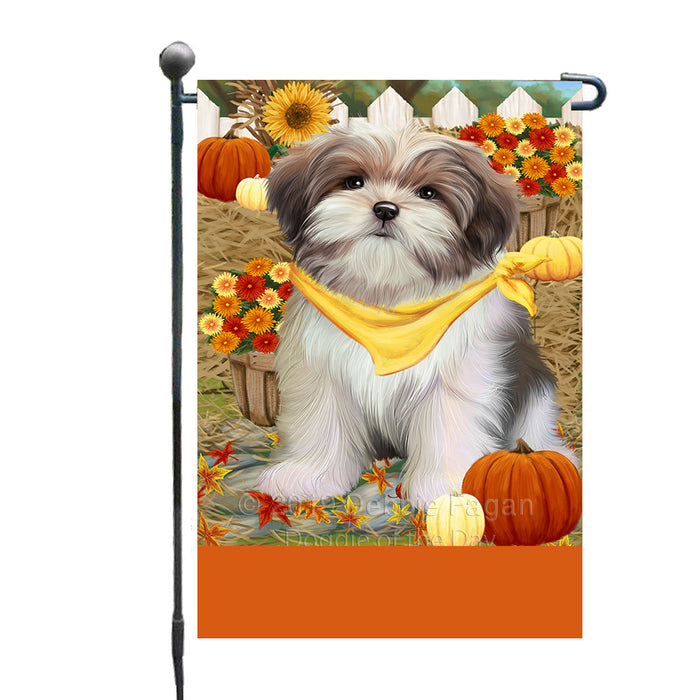 Personalized Fall Autumn Greeting Malti Tzu Dog with Pumpkins Custom Garden Flags GFLG-DOTD-A61977