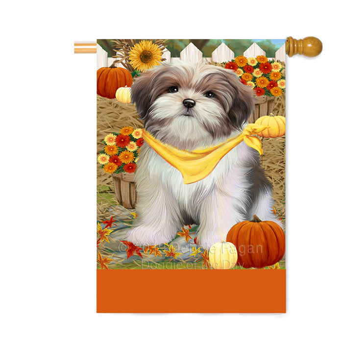 Personalized Fall Autumn Greeting Malti Tzu Dog with Pumpkins Custom House Flag FLG-DOTD-A62033