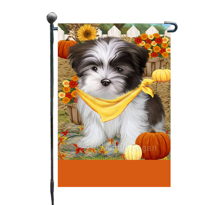 Personalized Fall Autumn Greeting Malti Tzu Dog with Pumpkins Custom Garden Flags GFLG-DOTD-A61978