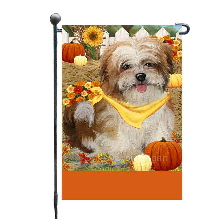 Personalized Fall Autumn Greeting Malti Tzu Dog with Pumpkins Custom Garden Flags GFLG-DOTD-A61979