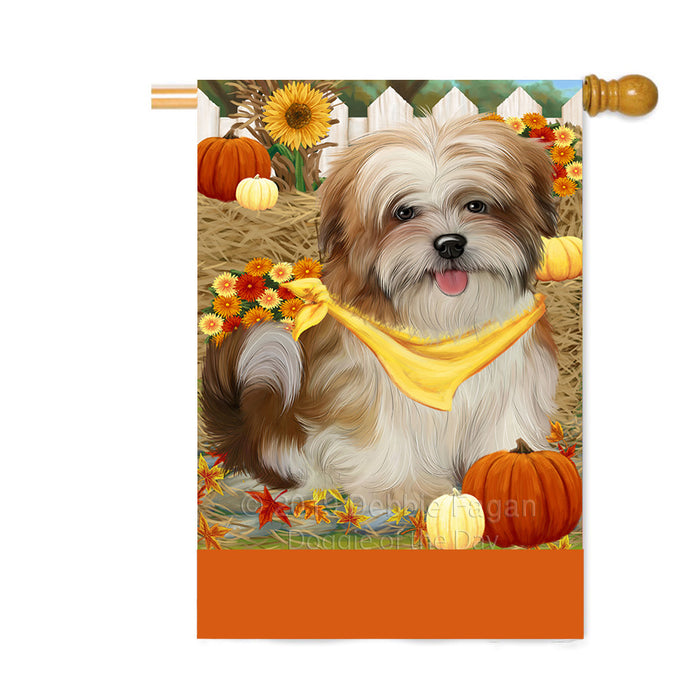 Personalized Fall Autumn Greeting Malti Tzu Dog with Pumpkins Custom House Flag FLG-DOTD-A62035