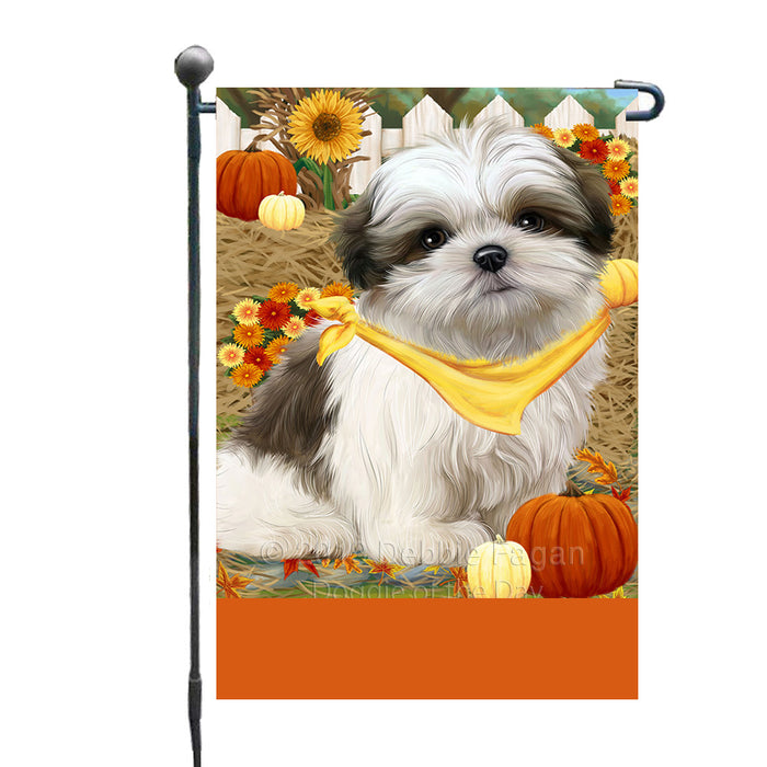 Personalized Fall Autumn Greeting Malti Tzu Dog with Pumpkins Custom Garden Flags GFLG-DOTD-A61980
