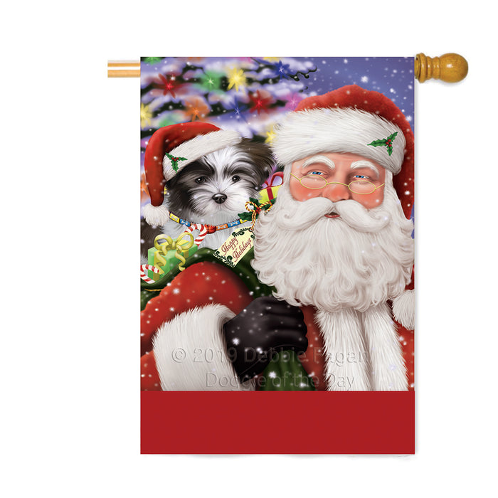 Personalized Santa Carrying Malti Tzu Dog and Christmas Presents Custom House Flag FLG-DOTD-A63485