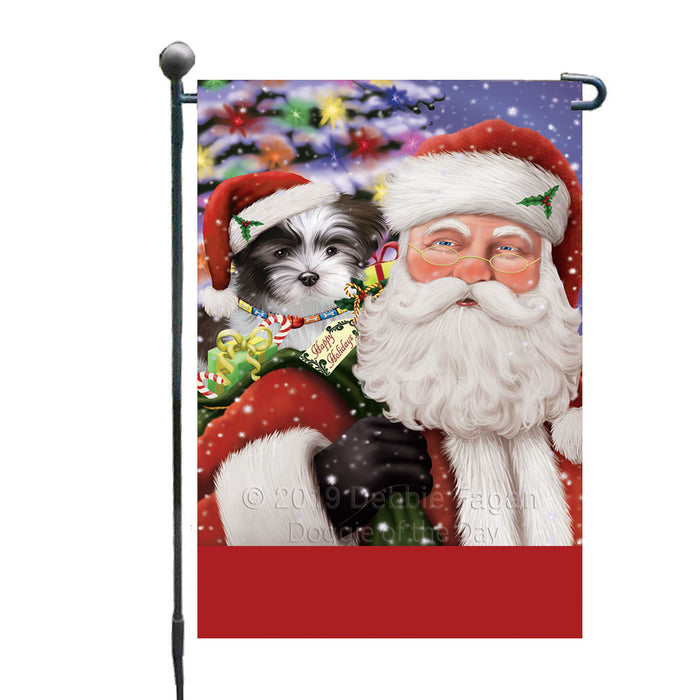 Personalized Santa Carrying Malti Tzu Dog and Christmas Presents Custom Garden Flag GFLG63794