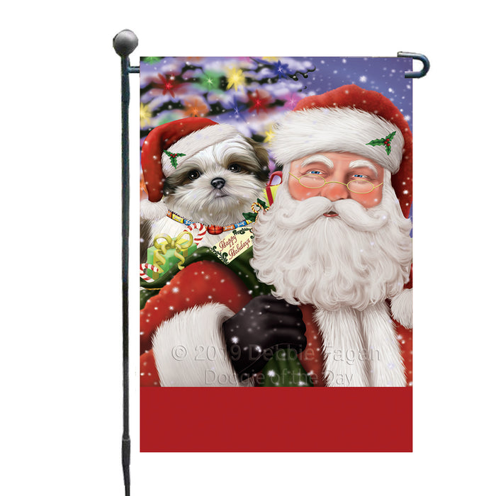 Personalized Santa Carrying Malti Tzu Dog and Christmas Presents Custom Garden Flag GFLG63795