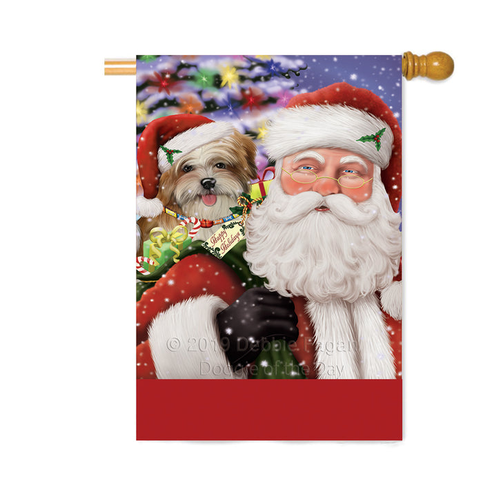 Personalized Santa Carrying Malti Tzu Dog and Christmas Presents Custom House Flag FLG-DOTD-A63487