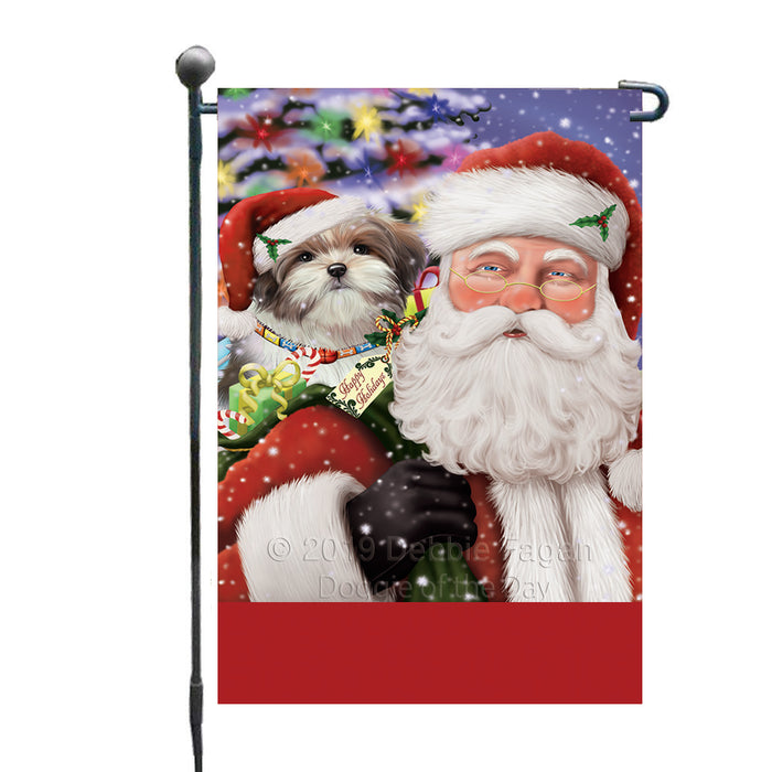 Personalized Santa Carrying Malti Tzu Dog and Christmas Presents Custom Garden Flag GFLG63797