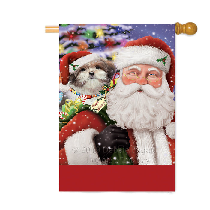 Personalized Santa Carrying Malti Tzu Dog and Christmas Presents Custom House Flag FLG-DOTD-A63488