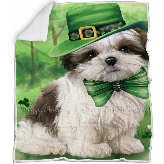 St. Patricks Day Irish Portrait Malti Tzu Dog Blanket BLNKT55137